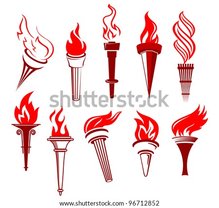 Set of flaming torches isolated on white background, such  a logo. Jpeg version also available in gallery