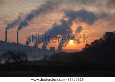 Factory pipe polluting air, environmental problems Royalty-Free Stock Photo #96727615