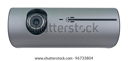 Digital camera for video and photos. On the image camera without stand (	 tripod). Object is isolated on white background without shadows.