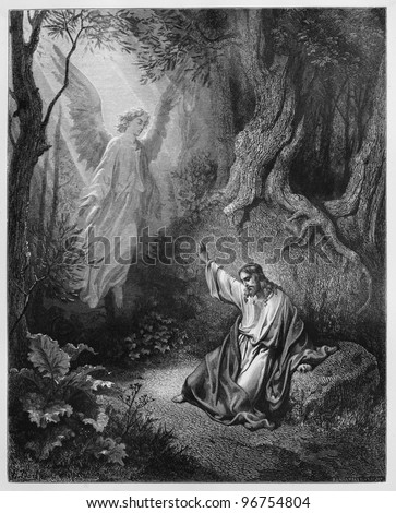 The Agony in the Garden - Picture from The Holy Scriptures, Old and New Testaments books collection published in 1885, Stuttgart-Germany. Drawings by Gustave Dore.