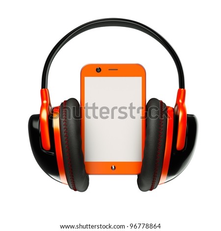a creative cellphone with headphones isolated on white, portable audio concept