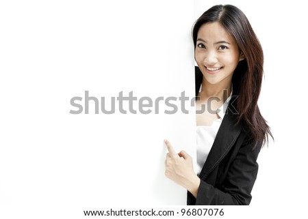 Business woman holding a banner ad.