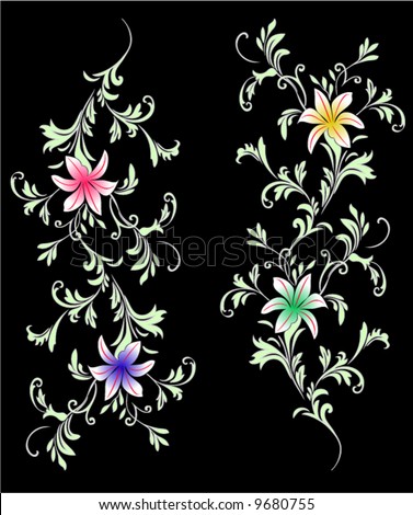 Flower multi-colored pattern on a black background