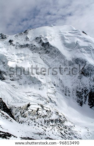 Mount Aiguille de Bionnassay Glacier, French Alps, France. This picture was taken from the Mont Blanc climbing route.