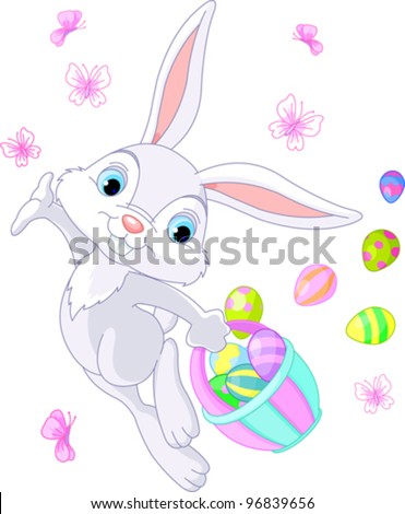Illustration of Easter Bunny Hiding Eggs