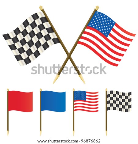 stars and stripes flag and winners checkered flag isolated on white