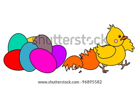 Happy easter chicken hatched from egg.