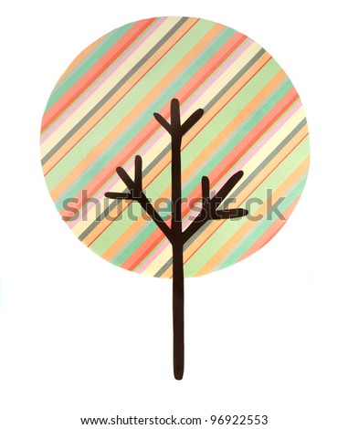 A multi striped tree cut out, isolated on a white background