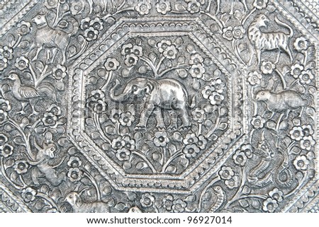 texture of silver metal Elephant , Muean Sarn Temple Chiang Mai Thailand