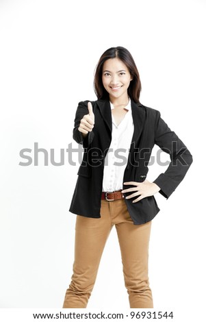 A young woman showing ok, isolated on white