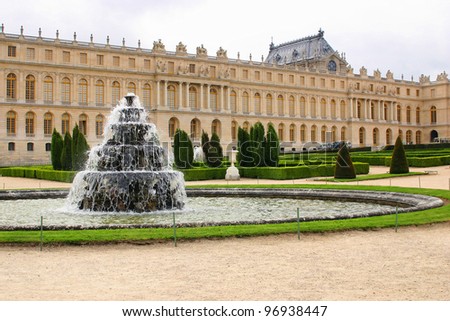  fountain with water in castle chateau Versailles Royalty-Free Stock Photo #96938447