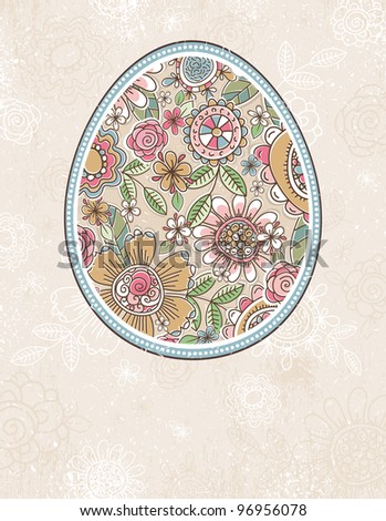easter egg with spring flowers over grunge background,  vector illustration