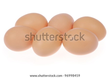 Six eggs. Isolated on a white background. Clipping path inside.