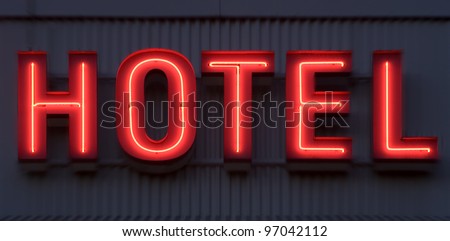 Neon Sign with the word Hotel