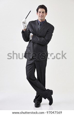 Businessman dressed as magician