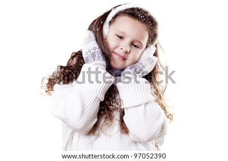 Winter Pleasant Girl in gloves and Sweater