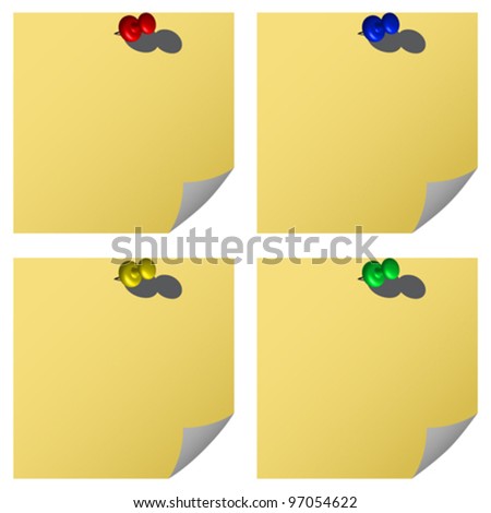 push pins and notes against white background, abstract vector art illustration