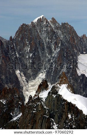 Chamonix Mountains in French Alps, France. This picture was taken from the top of the Mount Aiguille de Midi