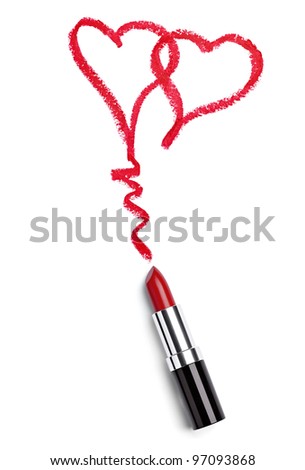 close up of lipstick heart shape on white background