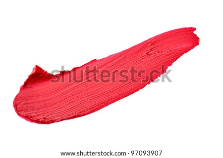 close up of  a smudged lipstick on white background