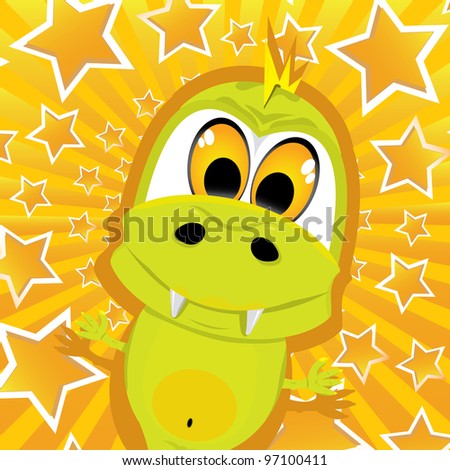 color background with stars and cute crocodile. vector illustration.