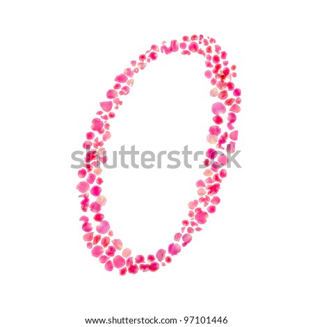 Number Zero/Composed with Rose Leaves/Isolated on White