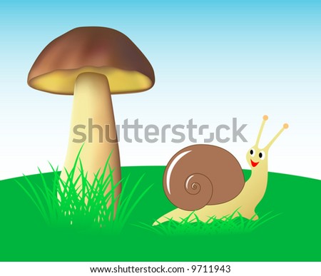 The smiling animated snail looks at a cep