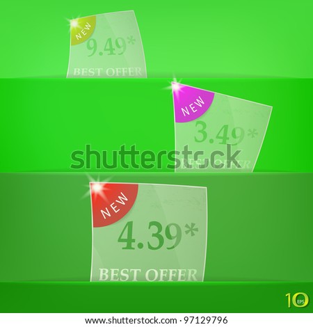 Price glass labels on the shelf