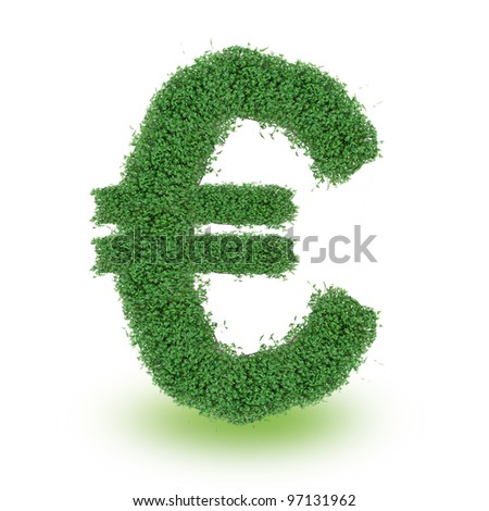Green alphabet euro symbol over white