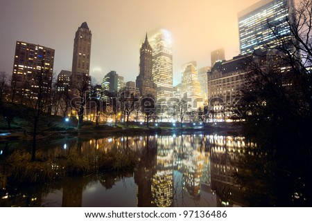 Central Park and New York City skyline at mist
