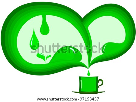 Green and rainbow drops in a cup of tea