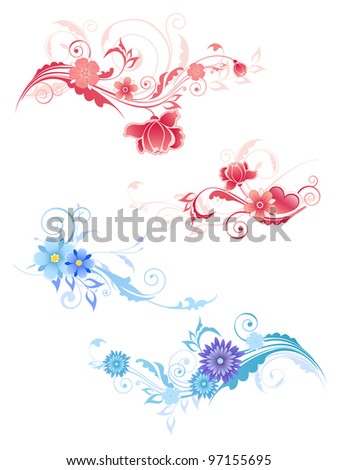 Decorative pink and blue floral elements for design