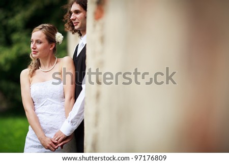 Portrait of a young wedding couple