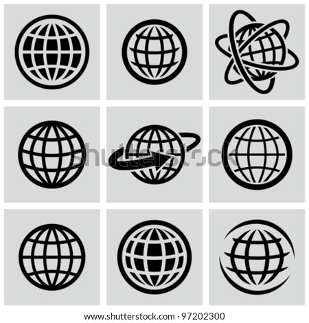 Globes - vector black icons set.