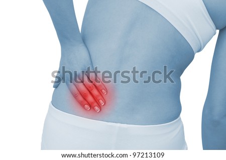 Acute pain in a woman back. Isolation on a white background