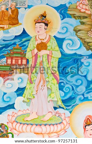 Chinese style painting art on temple wall,Thailand