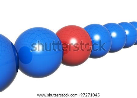 3d render of balls in row, isolated on white