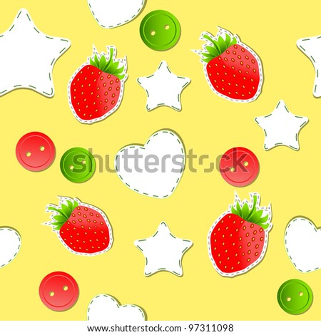 Bright strawberry cute wallpaper seamless pattern. Raster version.