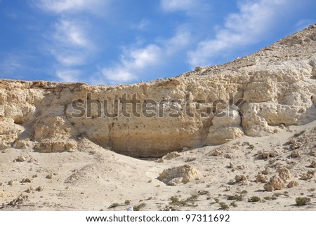 Closeup of beautiful limestone hillock in the desert of Bahrain