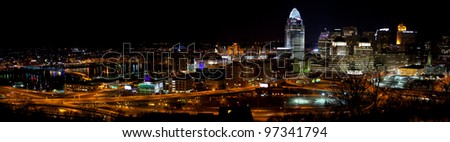 Panorama of Cincinnati Skyline and Surrounding Neighborhoods at Night
