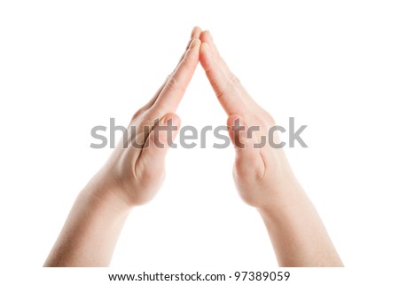 Female hands showing house gesture isolated on white background