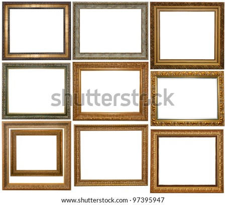 Set of Vintage gold picture frame and silver, isolated with clipping path