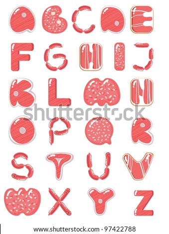 Meat and sausages vector font