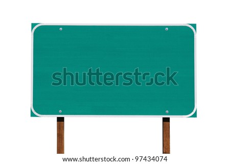 Big blank green highway sign isolated on white.