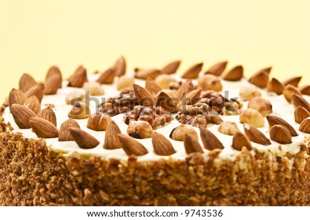macro picture of cake with almonds and nut
