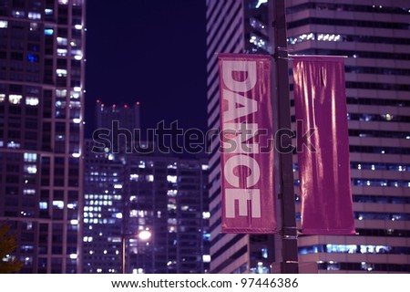 Double Sided Pole Banners. Night Hours Photography. Urban Theme. Dance Banner.