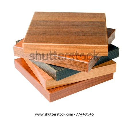 Stack of wood floor samples isolated on white Royalty-Free Stock Photo #97449545
