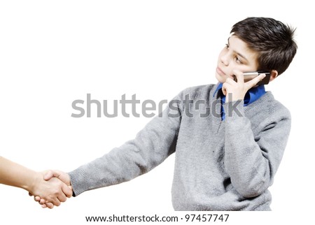 the guy shakes hand with, isolated on white background