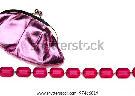 fashionable pink handbag with necklace