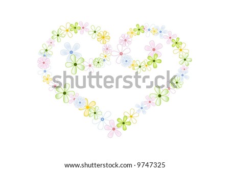 Pastel-colored flower heart, isolated on white background (available as vector as well)